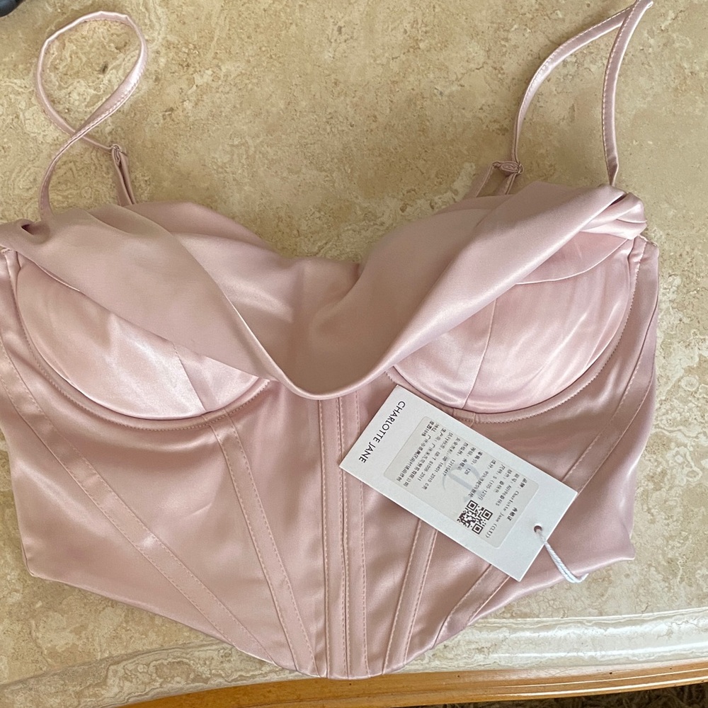 Elegant Satin Corset Bra - Light Pink